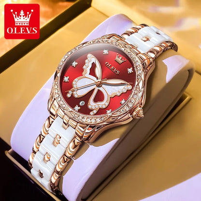 Heart-Shaped Butterfly Dial Quartz Watch