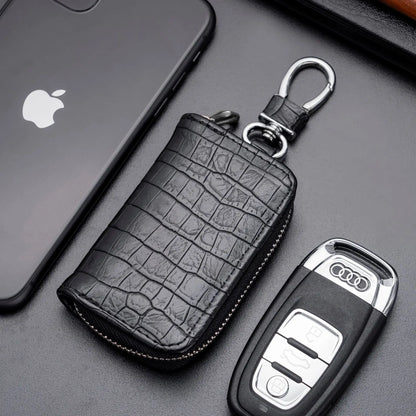 Fashion Leather Car Key Bag – Crocodile Pattern Zipper Keychain, Men’s Key Holder & Cow Split Key Organizer Pouch Wallet