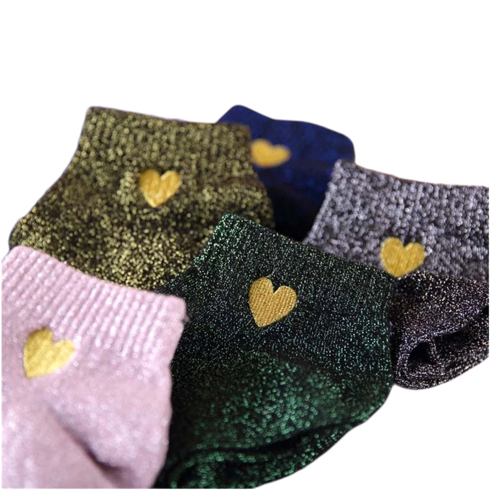 Women Embroidery Love Heart Glitter Socks