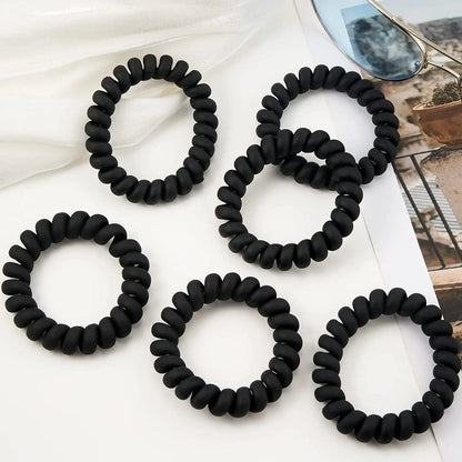 Black Matte Spiral Hair Ties | Traceless Elastic for Curly & Thick Hair