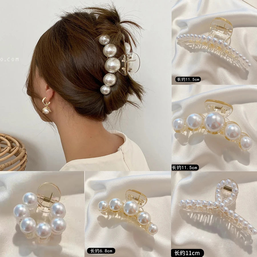 Simulated Pearl Hair Claws | Korean Acrylic Hair Clips for Women & Girls