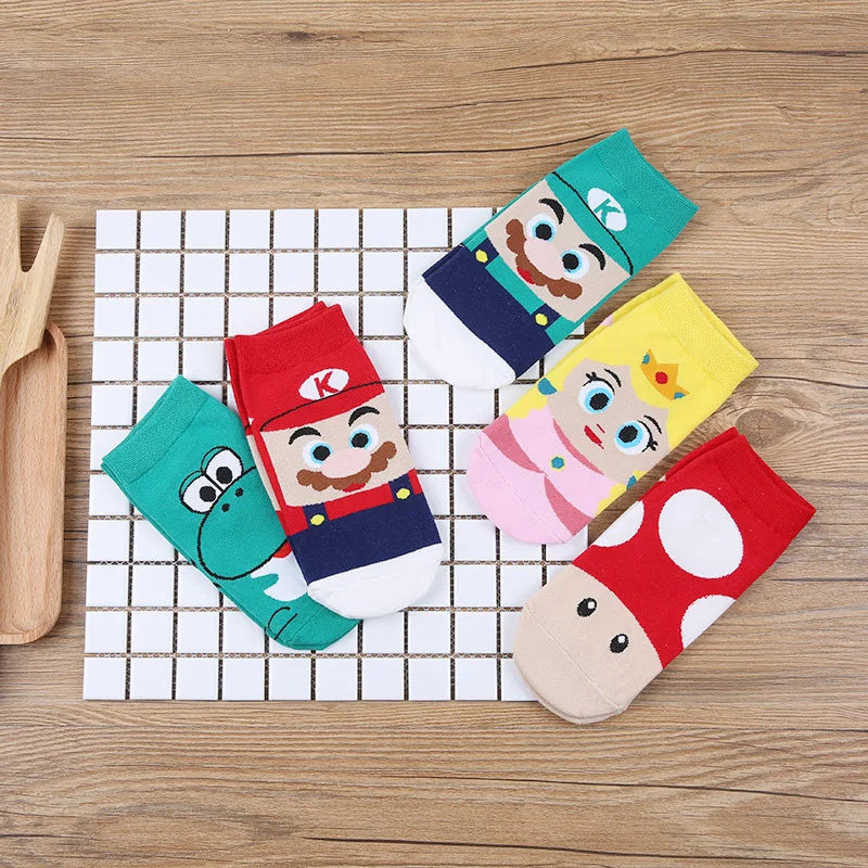 Super Mario Bros Cartoon Cotton Socks - Luigi, Yoshi Designs