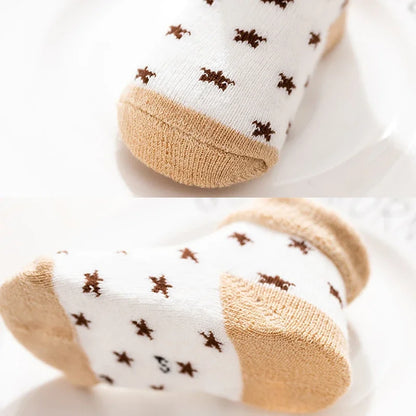 5 Pairs Autumn Winter Warm Striped Baby Socks – Soft Cotton