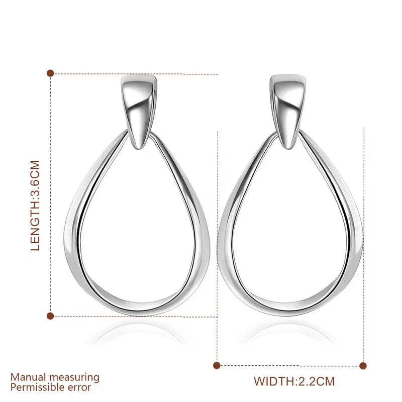 925 Sterling Silver 36MM Oval Water Drop Earrings for Women