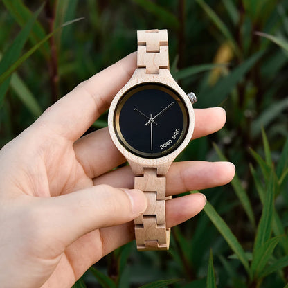 Luxury Women's Wooden Quartz Watch with Customized Gift Box