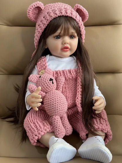 BZDOLL 55cm Reborn Baby Girl Doll with Brown Hair, 22inch