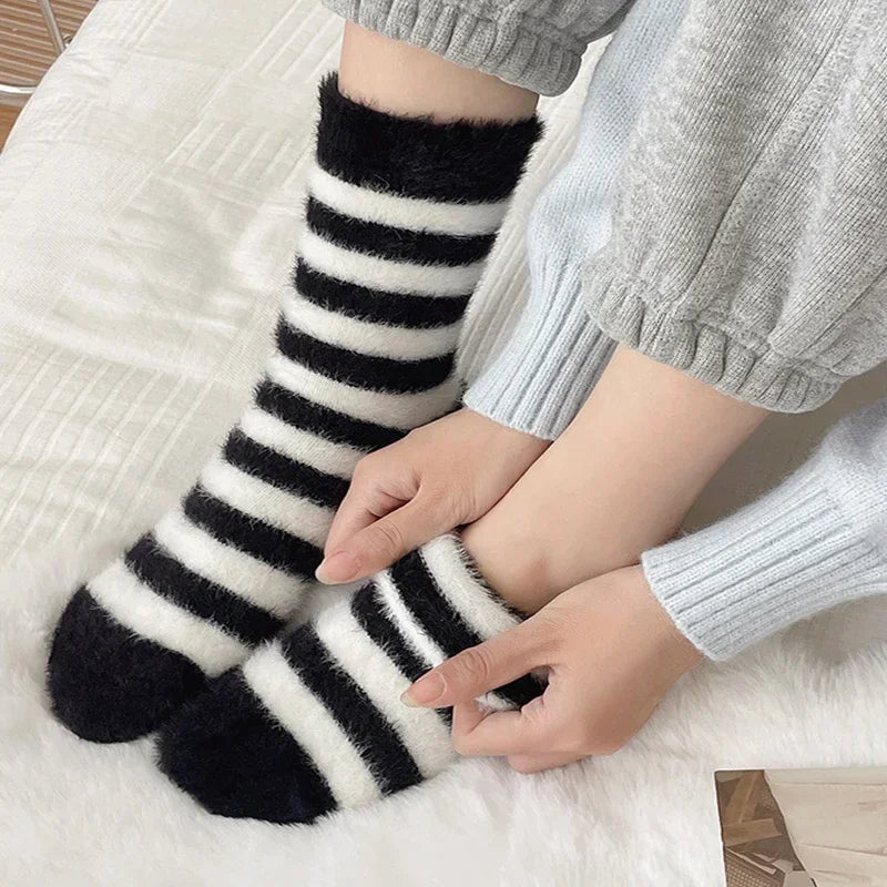 Striped Black White Mink stripe Socks