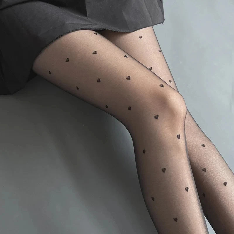 Ultrathin Black Heart Dot Pattern Pantyhose