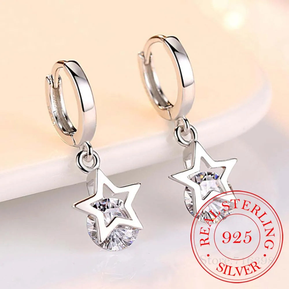 925 Sterling Silver Crystal Star Stud Earrings for Women