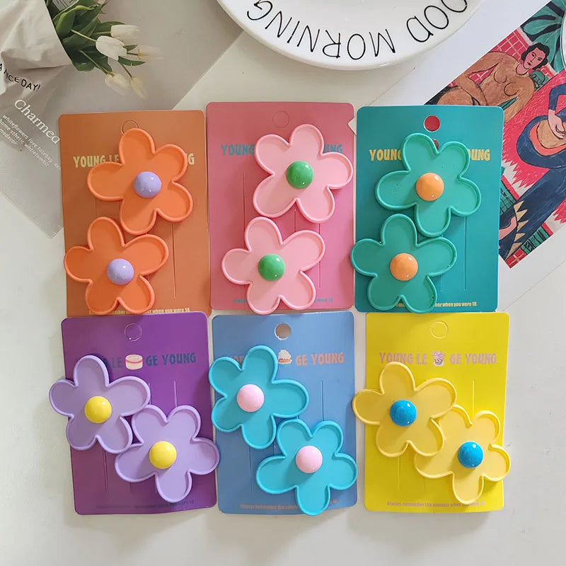 2 pcs Colorful Flower BB Hair Side Clips | Vintage Crab Hairpins