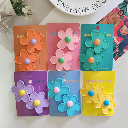 2 pcs Colorful Flower BB Hair Side Clips | Vintage Crab Hairpins