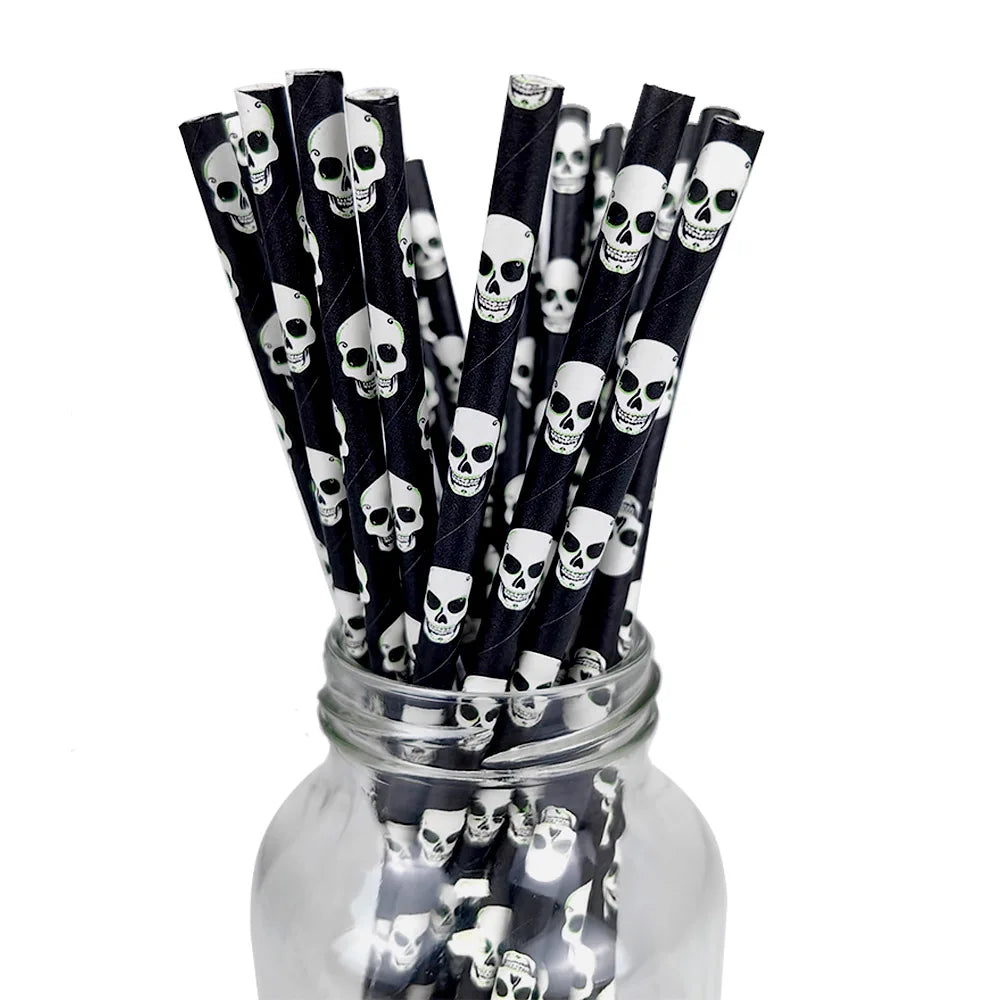 Halloween Biodegradable Paper Straws - 25/50/100pcs Black & Orange