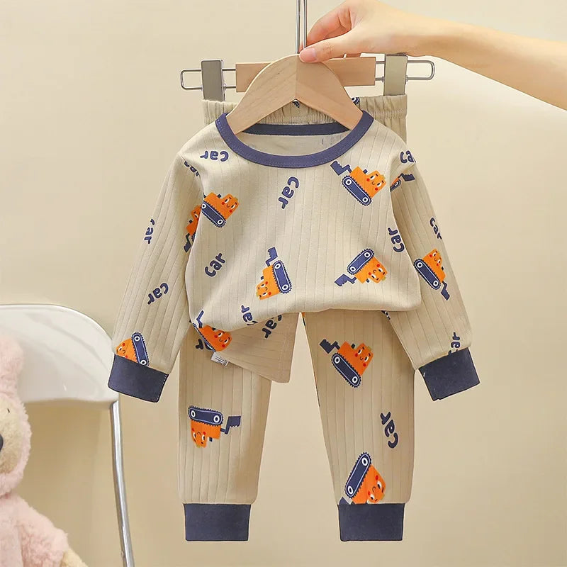 Kids Pure Cotton Pajamas | Cartoon Long Sleeve Sleepwear Set