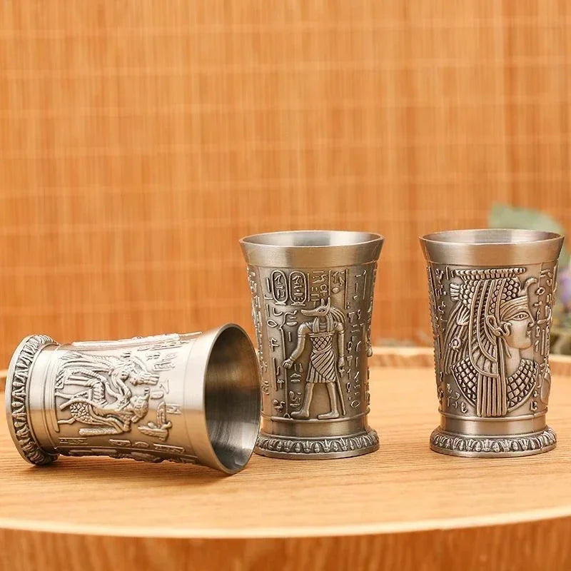 30ML Vintage Metal Egyptian Wine Glass – Pharaoh Tut Engraved Goblet