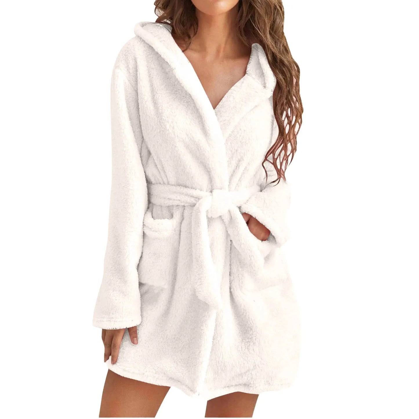 Solid Hooded Kimono Robe for Women