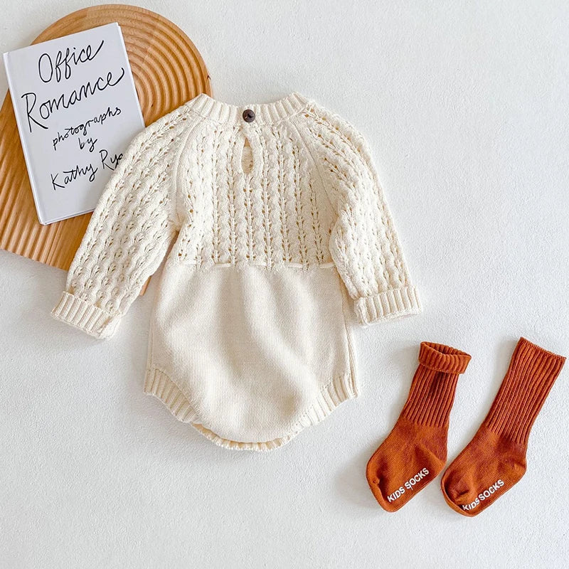 Baby Girls Long Sleeve Knit Romper – Autumn Jumpsuit