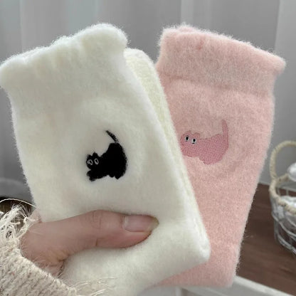 Cute Cat Mink Fleece Coral Plush Socks