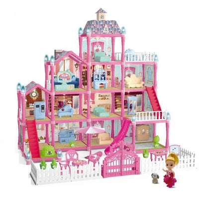 13-Room Dollhouse Mini Villa with Lighting – DIY Toy for Kids