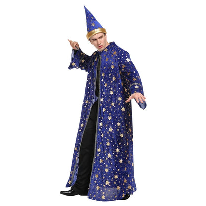 Adult Blue Wizard Costume | Halloween Magic Robe & Hat