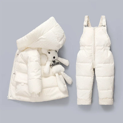 Korean Winter Baby Girl 2PCS Clothes Set – Cartoon Bear Hooded Snowsuit