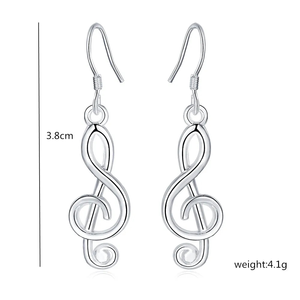 925 Sterling Silver Romantic Music Note Drop Earrings