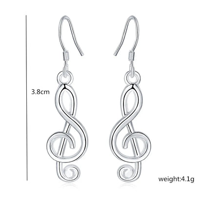 925 Sterling Silver Romantic Music Note Drop Earrings