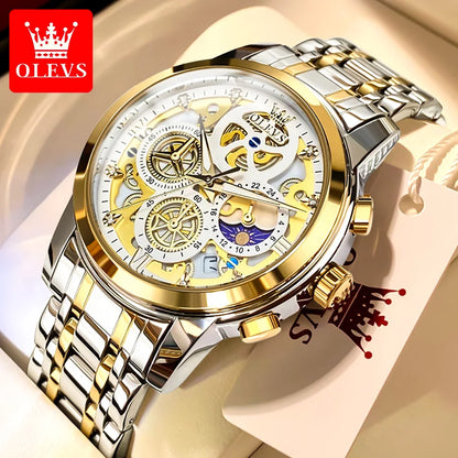 Luxury Waterproof Men's Quartz Watch – Gold Skeleton Design