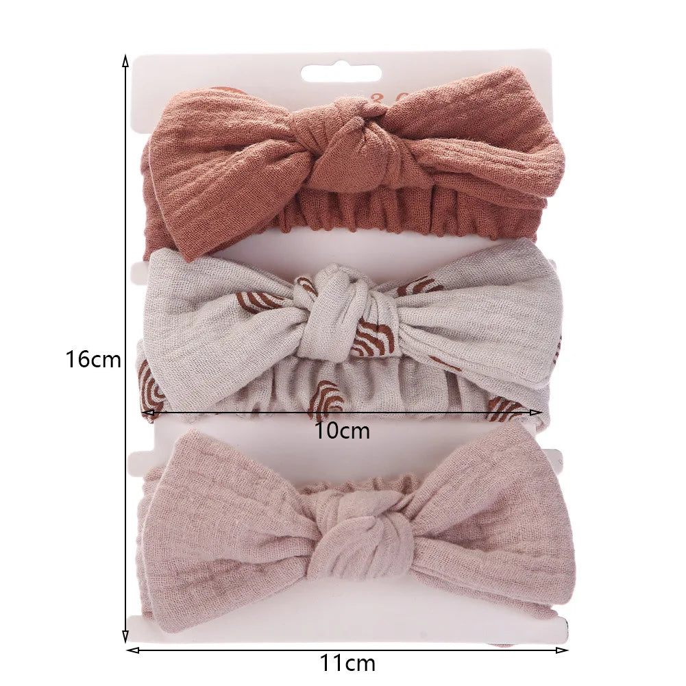 3 pcs Muslin Cotton Linen Baby Headband Set