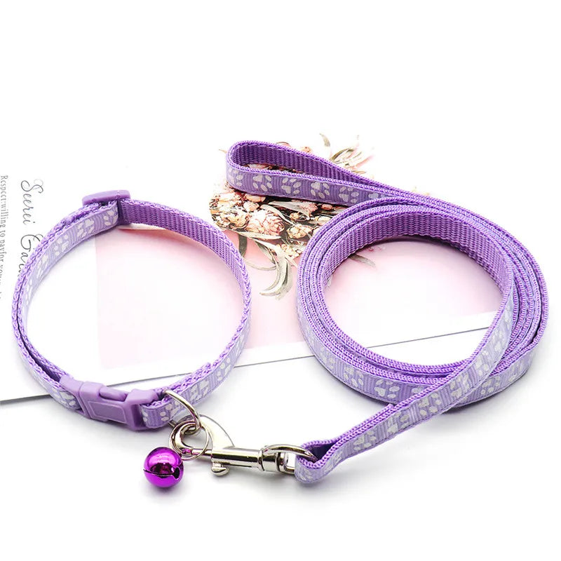 Cute Dog Paw Print Pet Traction Rope & Collar Set