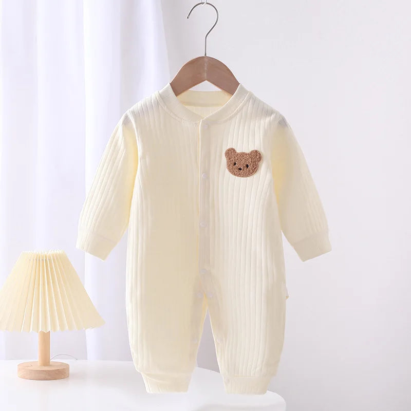 Autumn Baby Romper – Hooded Solid Color Bear Jumpsuit for Newborns