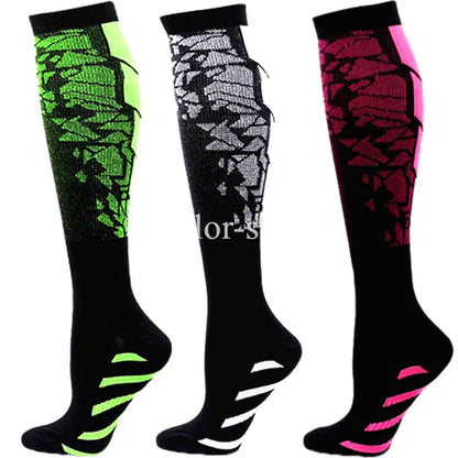 3 Pairs Knee-High Compression Sports Socks – Cotton Graduated Compression