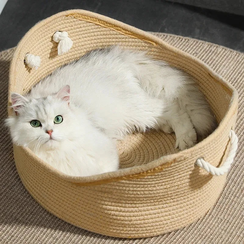 Handcrafted Rattan Cat Bed | Woven Cool Nest for Cats & Kittens