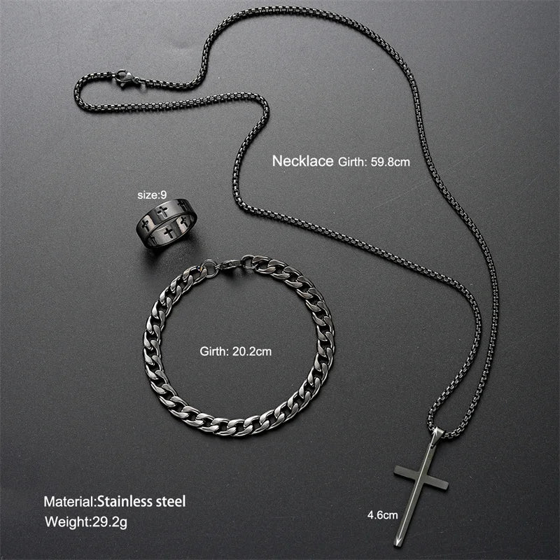 Black Titanium Steel Cross Pendant Necklace – Unisex Minimalist Choker with Box Chain