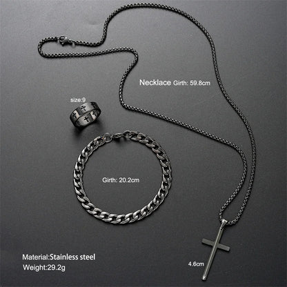 Black Titanium Steel Cross Pendant Necklace – Unisex Minimalist Choker with Box Chain