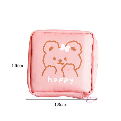 Cute Plush Portable Storage Bag for Pads, Makeup & Accessories