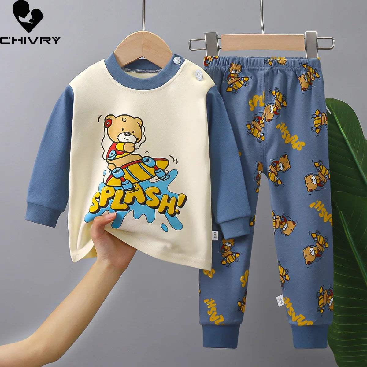 Kids Autumn Pajamas - Cartoon Dinosaur T-Shirt & Pants