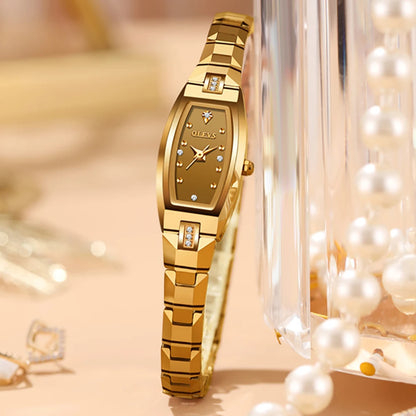 Luxury Women’s Golden Quartz Watch with Small Diamond Dial