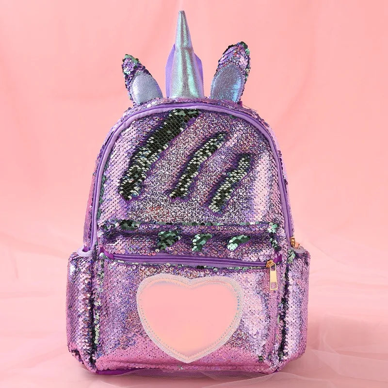 Unicorn Sequin Backpack for Girls | Cute Cartoon Fashionable Backpack & Waist Bag