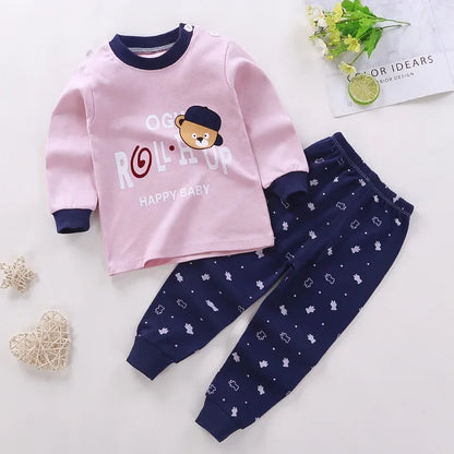 Kids Pajama Sets - Cartoon Print Long Sleeve Tops & Pants