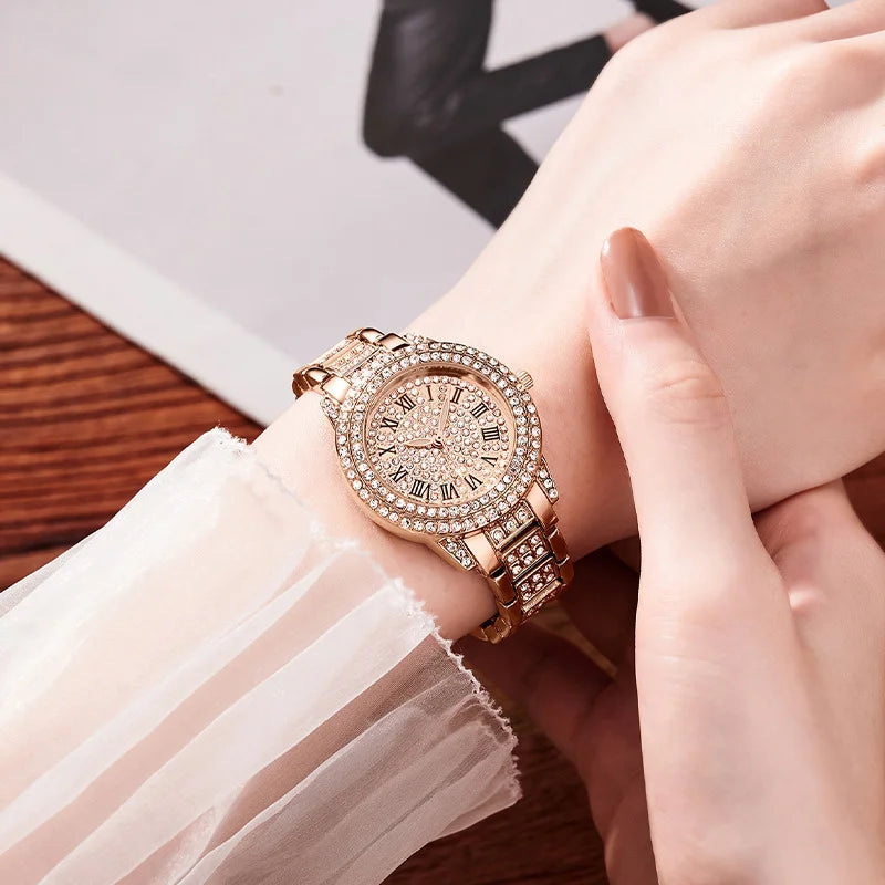 Elegant Women's Quartz Watch with Zircon Accents and Folding Buckle