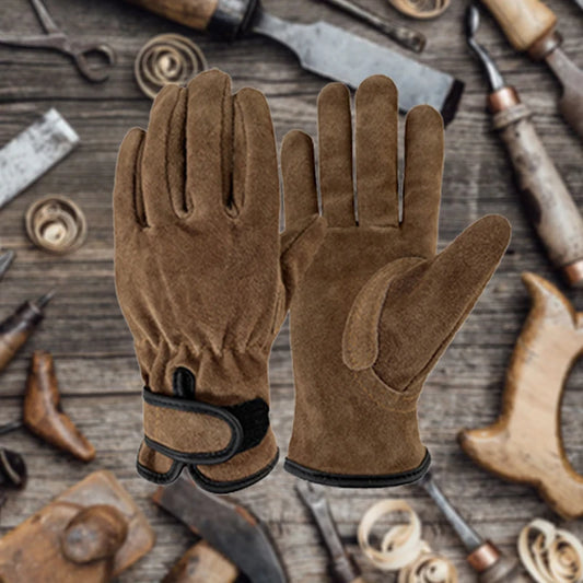 Men's Leather Work Gloves – Cut-Resistant Safety Mechanic Gloves