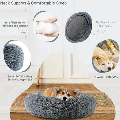 Round Plush Pet Bed - Soft, Warm Bed for Large & Medium Dogs