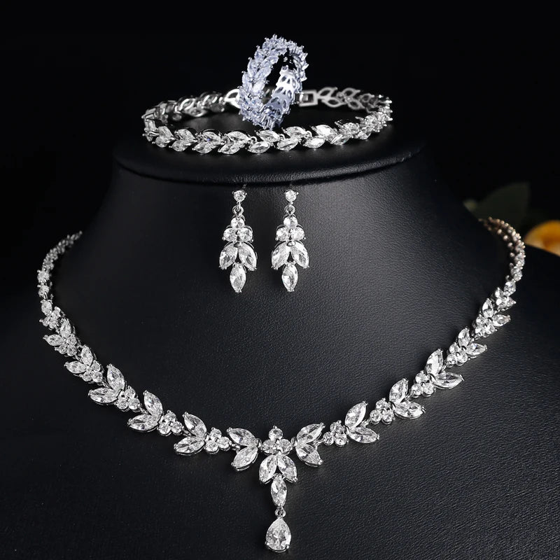 ZAKOL Luxury Brilliant Zirconia Leaf Jewelry Set