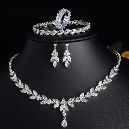 ZAKOL Luxury Brilliant Zirconia Leaf Jewelry Set