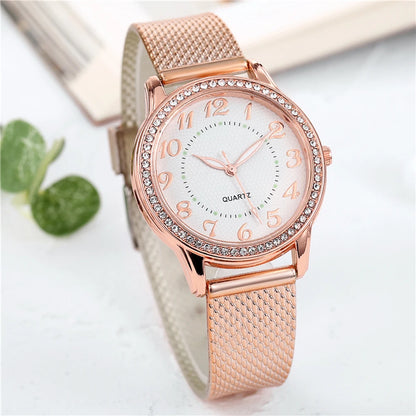 Luxury Women’s Watch with Mesh Band & Inlaid Crystals