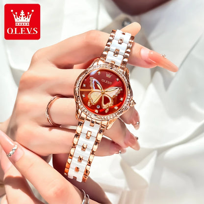 Heart-Shaped Butterfly Dial Quartz Watch