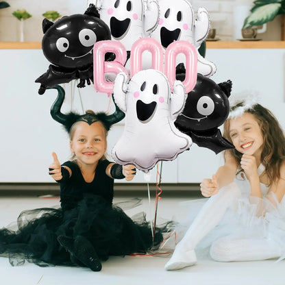 Pink Ghost Balloons Set | Halloween BOO & Bat Foil Balloons