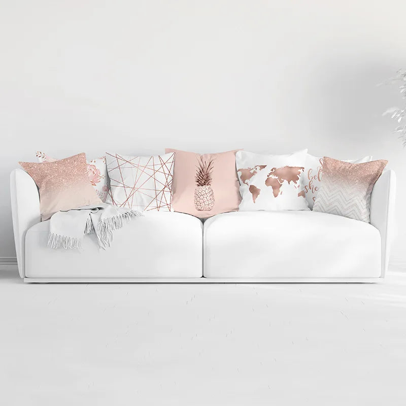 Pink Feather Pillowcase – Decorative Sofa & Bed Cushion Cover 45x45cm