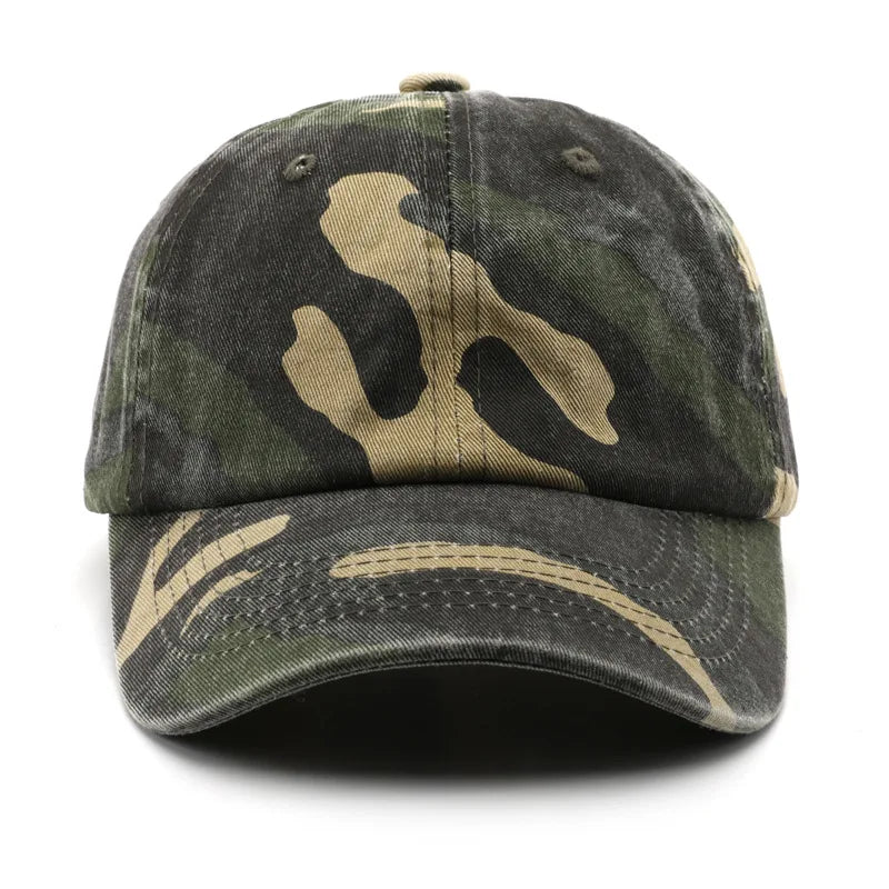 Camouflage Washed Cotton Baseball Cap – Men’s Denim Snapback Sun Hat