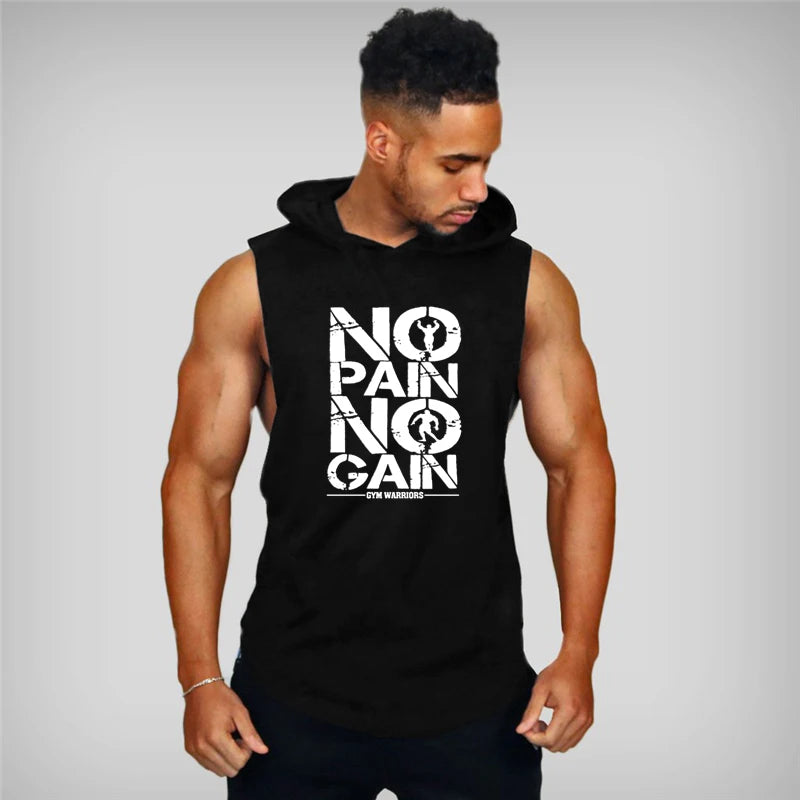 Men's Bodybuilding Hooded Tank Top | Cotton Sleeveless Fitness Vest